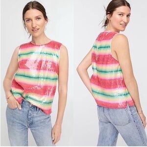 NWT JCrew Sleeveless Sequin Watermelon Stripe  Tank Top